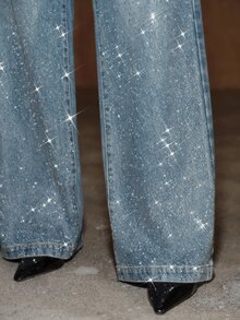 Anewsta Women's Casual Straight Leg Denim Jeans With Pockets And Buttons For Daily Wear - Blue - View 2