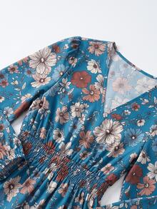 Hansera Elegant Floral Print V-Neck Long Sleeve Dress For Middle-Aged Women, Suitable For Outings And Vacations - Multicolor - View 5