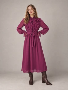 Dayvera Women's Elegant Solid Color Long Sleeve Dress - Purple - View 5