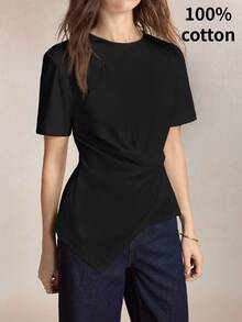 BizChic Damen Einfarbiges T-Shirt, Lässiger Sportstil, Landstil, Tägliche Business-Formal-Pendeln, Date, Urlaub, Büro, Figurstreckend, Elegant, Sexy, Vielseitig, Nachmittagstee, Reisen, Urlaubsstil, Lässig, Streetstyle, Minimalistisch - Schwarz - Übersicht 2