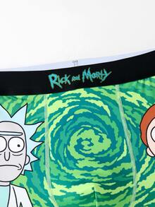 Rick and Morty X SHEIN Men's Letter Cartoon Print Casual Everyday Boxer Briefs - Green - View 6
