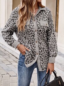 EMERY ROSE Women's Leopard Print Single-Breasted Long Sleeve Casual Regular Fit Jacket - Grey - View 4