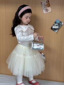 DAZY Infant/Toddler (Girl) Bow Print Long Sleeve Autumn/Winter Top - White - View 9