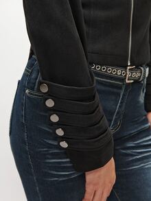 TRNVIE Women's New Long Sleeve Napoleon Style Asymmetric Zipper Design Metal Button Decor Stand Collar Jacket Slim Fit Waist Retro Shoulder Jacket Suitable For Spring Autumn Winter Wear - Black - View 10
