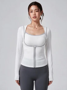DAZY Women's Colorblock Camisole Tank Top And Long Sleeve Top Casual Sports Set - White - View 3