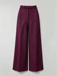 SHEIN LUNE CURVE Plus Striped Print Button Decor Wide Leg Pants Fall - Burgundy - View 2