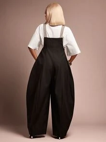 Vixey Contrast Stripe Wide Leg Overall Jumpsuit - Black - View 5