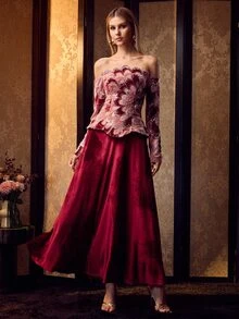 MOTF Soiréza ELEGANT OFF SHOULDER LONG SLEEVES MAXI GOWN WITH BEADED EMBROIDERY FOR FORMAL PARTY, WEDDINGS, GALAS - Burgundy - View 7
