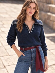 Dayvera Autumn/Winter Women's Casual Versatile Daily Wear Long Sleeve Sweater,Going Out Tops - Royal Blue - View 6