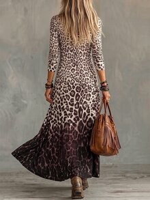 LUMIGAL Women's Leopard Print Knit Country Style Dress, Elegant Commuter, Spring/Autumn - Multicolor - View 2