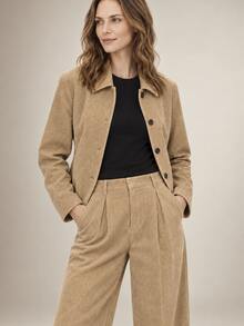 Dayvera Women's Autumn/Winter Corduroy Jacket & Pants 2 Pieces Set, Casual 2 Pieces Set, Khaki Color Street/Office Wear - Khaki - View 4