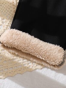 SHEIN Vintaside Kids 3件組幼童女款可愛甜美黑色白色灰色蝴蝶結鬆緊腰長褲 毛絨內裡加厚保暖 秋冬戶外休閒舒適長褲 - 黑色 - 查看 9