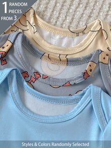 SHEIN Playful Pals 3件隨機發送 1件]春夏針織圓領長袖連身褲，可愛鴨子卡通數位印花設計，獨特圖案，休閒百搭時尚風格，居家穿著，優質之選 - 彩色 - 查看 6