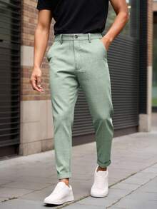 Manfinity Mode Men Space Dye Tailored Pants Formal, Ceremony - Mint Green - View 4