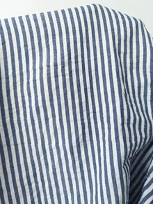 Solavon Women's Embroidered Design Striped Long Sleeve Button Half-Placket Casual Shirt Long Dress - Blue and White - View 6