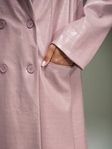 Denimoi Women's Street Style Button Long Sleeve PU Material Coat - Pink - View 7