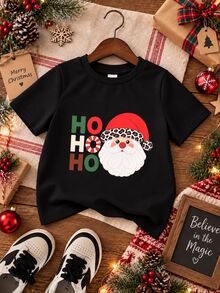 Young Boy Christmas Pattern Knitted Soft Crew Neck Short Sleeve Pullover T-Shirt Kids - Black - View 6