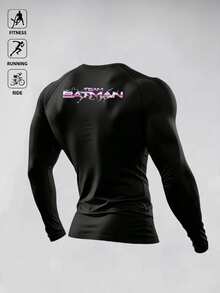 Manfinity BATMAN X SHEIN Men's Cartoon Pattern Casual Daily Travel Sports T-Shirt - Black - View 2
