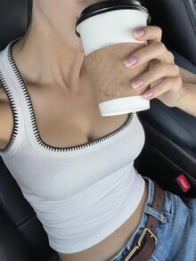 DAZY Black Contrast Color Patchwork Lace Trim Fitted Sleeveless Sweet Sexy Cropped Tank Top For Women - White - View 2