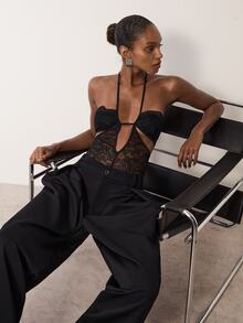 MERLEAU Women's Modern Lace Black Bodysuit - Black - View 4