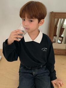 Dazy Kids 兒童秋季男童小號休閒版型字母印花日系森系T恤 - 黑色 - 查看 3