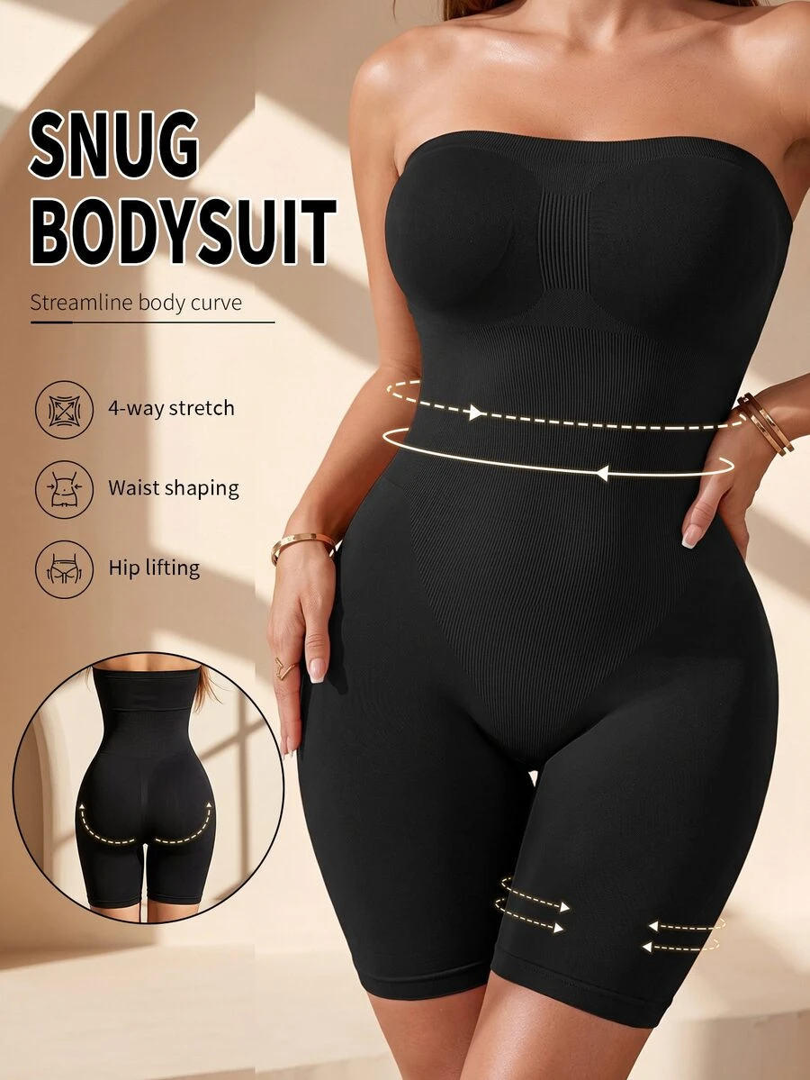 Coutiva Women's Seamless Strapless Bodysuit, Tummy Control Butt Lifting Shapewear - Black - View 1
