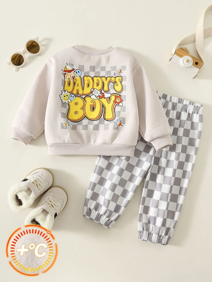 2pcs Setelan Baju dan Celana Kasual Musim Gugur/Dingin untuk Bayi Laki-laki, Setelan Baju, Setelan Bayi, Setelan Musim Gugur/Dingin, Setelan Olahraga, Setelan Kotak-kotak - MultiWarna - View 1