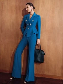 MOTF PREMIUM WOMEN'S ELEGANT METAL DECOR BLAZER JACKET, AUTUMN/WINTER - Blue - View 6