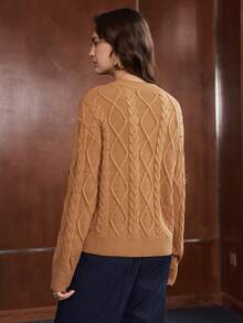 Anewsta Women's Autumn/Winter Fashion Sweet Style Little Bee Decor Long Sleeve Cable Knit Sweater, Versatile For Commuting And Holidays - Brown - View 7