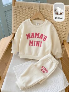 SHEIN 女嬰幼兒女童 2件組秋冬休閒可愛運動衫套裝，女嬰服裝套裝，女嬰秋冬服飾，柔軟復古聖誕風 - 彩色 - 查看 2