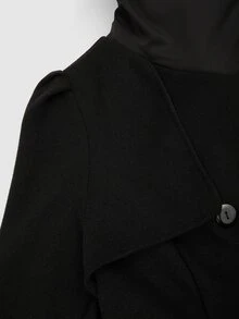 Sweetra CURVE Plus Size Women Solid Color Waist Tie Fashion Versatile Overcoat - Black - View 4