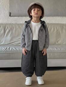 Dazy Kids Young Boy Striped Casual Colorblock Sweatshirt + Jogger Pants Set - Grey - View 8