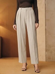 Anewsta Essential Women's Modern Retro Versatile Commute Double Pleated Corduroy Loose Tapered Ankle Casual Pants - Apricot - View 7
