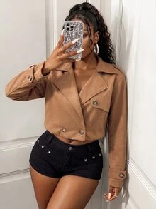 BamGleam Women's Solid Color Casual Versatile Daily Long Sleeve Jacket - Brown - View 6