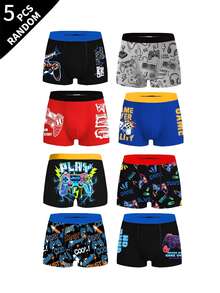 5pcs Random Boys Boxer Briefs, Multiple Game Console Print Patterns, Soft Skin-Friendly Fabric, Suitable For Tween Boys - Grey - View 7