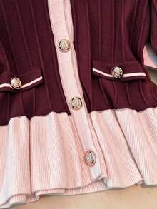 Franclia Women's Colorblock Casual Versatile Daily Wear Cardigan - Burgundy - View 3