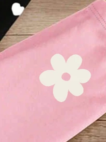 SHEIN 4件組女童休閒時尚黑白可愛極簡風愛心、花卉、字母印花短版T恤與內搭褲套裝，適合夏季度假日常穿著 - 彩色 - 查看 5