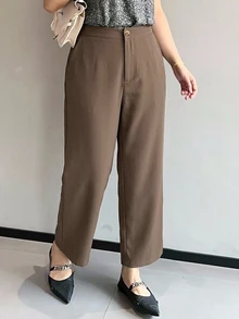 Dazy Plus 素色休閒趣味通勤辦公穿搭短版休閒褲 - 棕色 - 查看 5