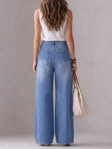 Balvessa Women's Casual Versatile Flare Leg Denim Jeans With Pockets - Blue - View 2