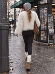 Flirla Women's Faux Fur Jacket, Short Style, Slimming, Elegant, Vacation Style - White - View 2