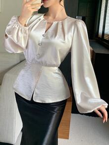Feyla Women's Solid Color Casual Versatile Daily Wear Shirt - Apricot - View 4