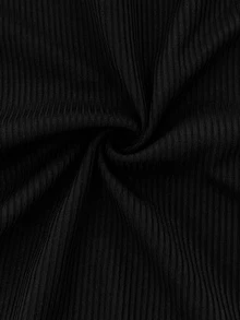 EMERY ROSE Plus Size 2 In 1 Ribbed Collared Top, Asymmetrical Hem Ribbed Knit Long Sleeve T-Shirt, Suitable For Daily Commute, Casual Wear, Light Social Occasions, Layering - Black - View 6