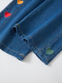 SHEIN Tween女孩牛仔褲 2026秋冬新款 時尚復古做舊寬腿牛仔褲 可愛愛心刺繡 Y2K學院風街頭休閒風 舒適純棉牛仔褲 適合日常出遊、上學通勤、聚會、開學季 破洞牛仔褲 - 深色水洗藍 - 查看 8