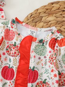 SHEIN Newborn Baby Cute Knitted Casual Cartoon Pattern Romper & Headband Set - Apricot - View 6