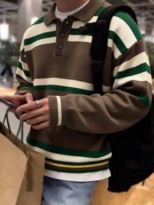 Chillumni Men's Colorblock Casual Daily Long Sleeve Sweater - Khaki - View 1
