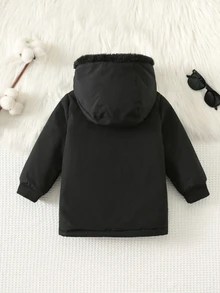 Cozy Pixies 女嬰休閒日常舒適豹紋抓絨內裡連帽前開襟加厚針織冬季外套 - 黑色 - 查看 2