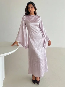 Aloruh 女款緹花喇叭袖修身優雅洋裝 - 紫丁香色 - 查看 7