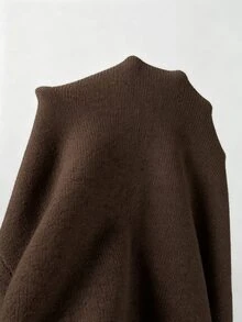 SHEIN 秋季時尚女款 V 領交叉領針織上衣，長袖羅紋下擺套頭衫 - 咖啡棕 - 查看 6