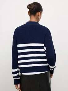 Maija Women's Colorblock Casual Versatile Daily Wear Knit Top - Navy Blue - View 5