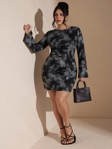 SHEIN BAE 大尺碼女款紮染休閒日常夏季旅行連身裙 - 彩色 - 查看 1